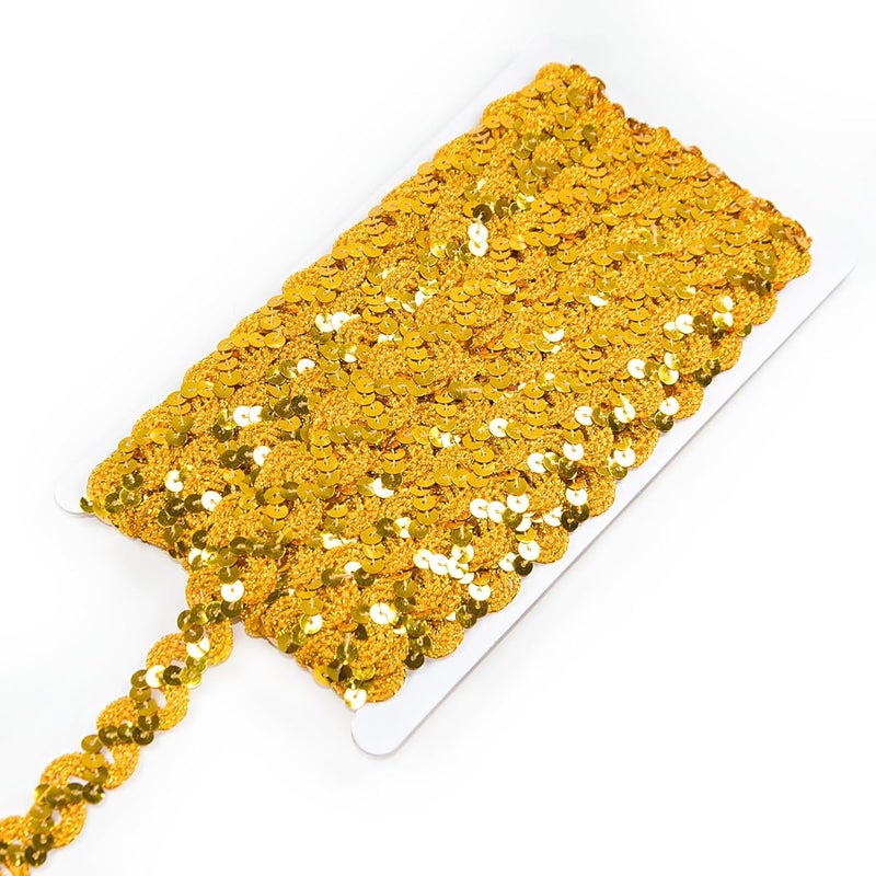 TACOLO Gold Sequin Ribbon Trim 24 Yards, 2 Rolls Flat Sequin Strip Trim Colored Fabric for Wedding Dress, Embellishments, Headband, Fringe - Image 1